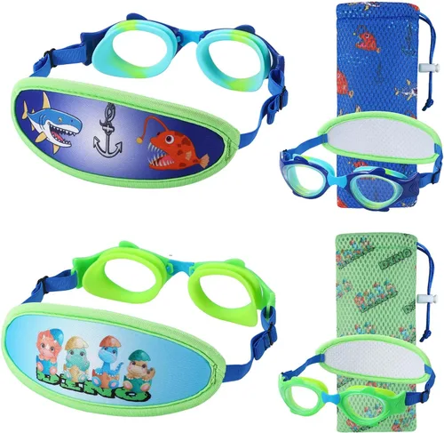 Vista 18 de Gafas de natación para niños de 2 a 6 años, gafas para niños sin jalar el cabello, gafas para niños con banda para la cabeza acolchada