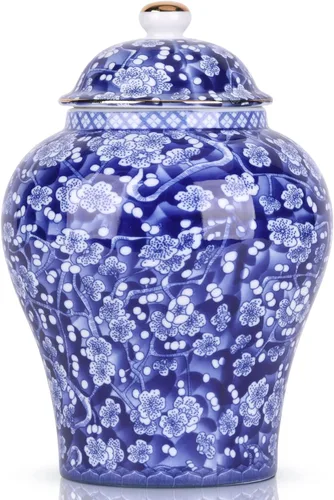 Vista 10 de Tarro de jengibre chino con tapa, estilo antiguo, decoración del hogar, retro, flores de porcelana azul y blanca, jarrón cubierto de cerámica, Tarro