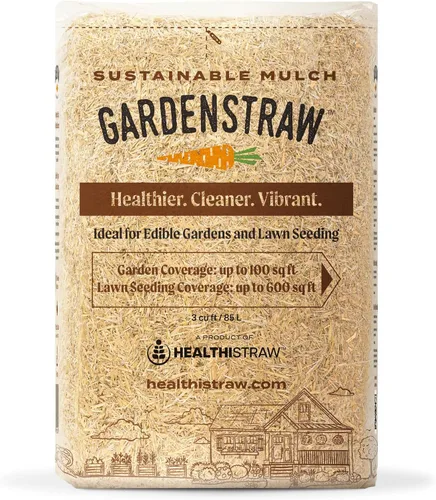 Vista 10 de Caja de mantillo GardenStraw de HealthiStraw, 2 pies cúbicos (10 lb) – Paja de trigo 100% natural y sostenible para jardines, siembra de césped