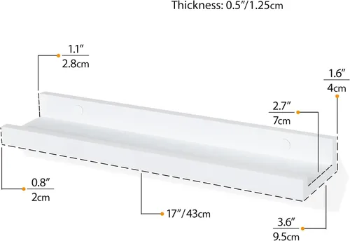 Vista 3 de Wallniture Denver - Estantería flotante blanca de 17 pulgadas y repisa para cuadros para decoración de habitación de niños y estantes de guardería