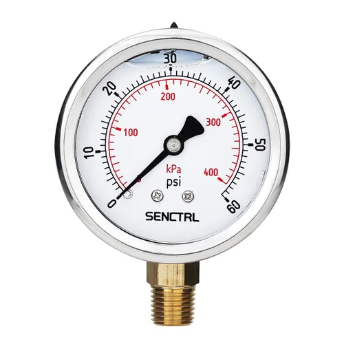 Vista 17 de SENCTRL Medidor de baja presión relleno de líquido de aceite de silicona al vacío de 30 inHg, tamaño de dial de 2.5", montaje inferior NPT de 1/4