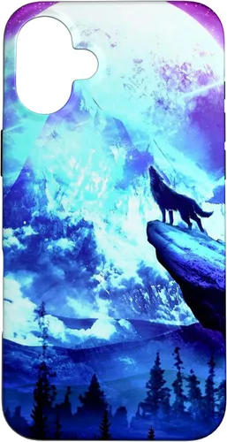 Vista 23 de Funda para iPhone 16 Wolf Mountain Pine Forest Moon Purple Galaxy