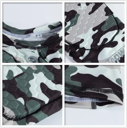 Vista 3 de DGXINJUN Men Padded Compression Shirt Sports Short Sleeve Protective Camo T-Shirt Shorts Set Shoulder Rib Chest Back Protector Pads Support Suit for
