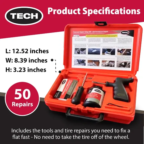 Vista 3 de TECH Permacure - Kit de tapones para neumáticos de pasajeros, el kit de reparación de neumáticos planos ideal para automóviles de pasajeros