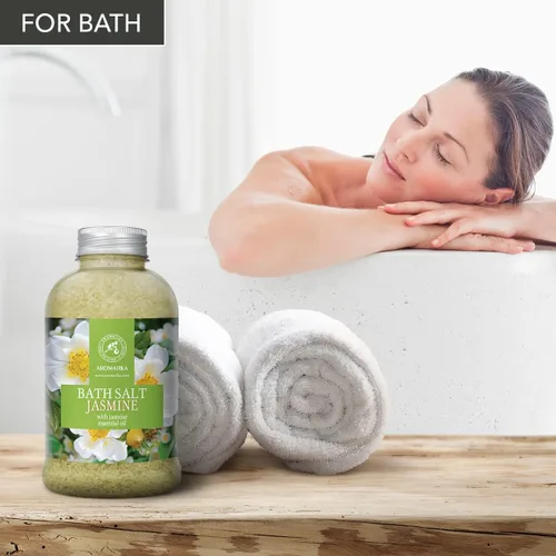 Vista 3 de Sal marina de baño jazmín de 21.16 onzas – Sales de baño con aceite esencial de jazmín para baño – baño relajante – Cuidado corporal – Relajación