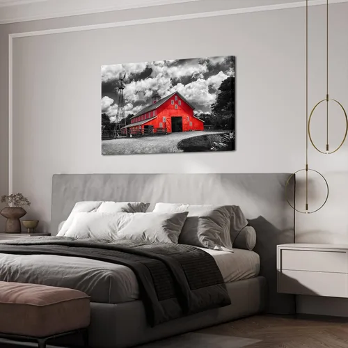 Vista 2 de Derkymo Arte de pared de granja rojo y negro, ilustraciones de granero, 24 x 36 pulgadas