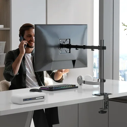 Vista 7 de Pholiten Soporte para Monitor Individual, Brazo de Monitor Ajustable de Servicio Pesado Montaje de Escritorio para 13-27 pulgadas, Inclinación, Negro