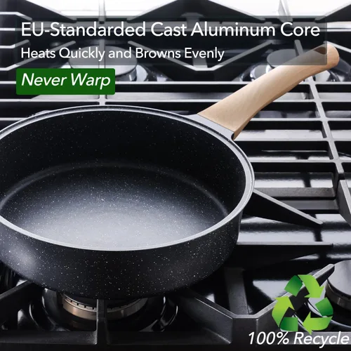 Vista 2 de Sartén antiadherente profunda con tapa, sartén con revestimiento de granito suizo de 3.5 cuartos de galón, sartén antiadherente saludable de 10