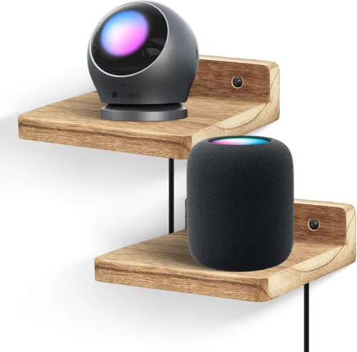 Vista 15 de Pequeño estante flotante para pared, juego de 2 estantes de pared de madera de 5 pulgadas, mini altavoces, monitor de bebé, cámaras, soporte de Negro