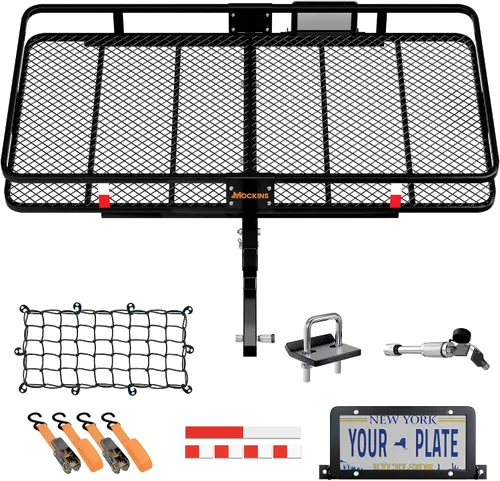 Vista 11 de Mockins Portaequipajes de Carga Cuadrado Extra Profundo para Enganche de Remolque de 40"x40"x6" con Soporte de Placa Capacidad de 500 Libras