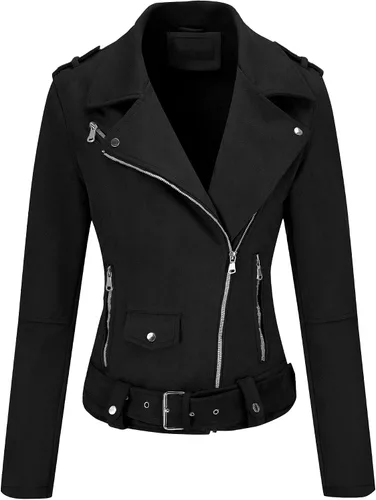 Vista 3 de Bellivera Chaquetas de cuero sintético para mujer, abrigo corto de moda para primavera e invierno