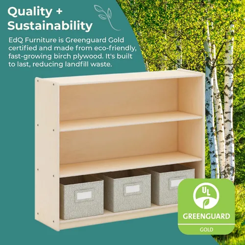 Vista 6 de Guidecraft EdQ - Almacenamiento abierto de tres estantes naturales con 3 contenedores de tela: estanterías de madera para niños y organizador