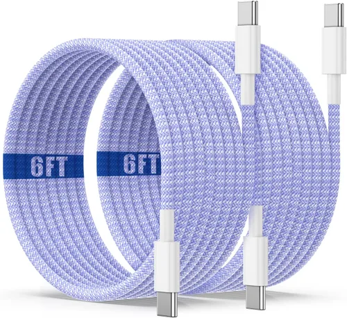 Vista 14 de Cable de carga USB C a C de 6 pies, 60 W, cable de carga rápido tipo C a C para Apple iPhone 17 Pro Max/17 Air/16 Pro Max/15 Plus, MacBook Pro