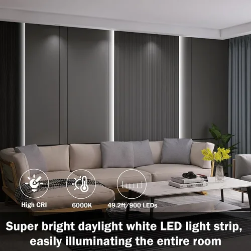 Vista 6 de Tira de luz LED USB de 6500 K con caja de batería, tira de luces blancas de luz diurna de 16.4 pies para debajo del gabinete, cortables