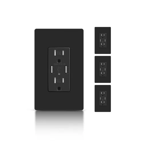 Vista 9 de TOPELER Toma de corriente de carga USB negra de 4.8 A, receptáculo dúplex resistente a manipulaciones de 15 amperios, enchufe eléctrico con puertos
