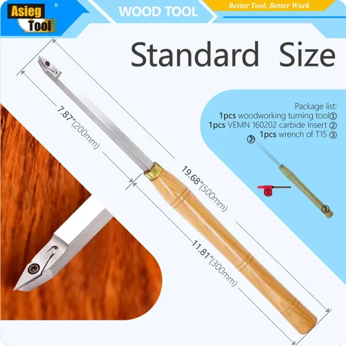 Vista 2 de Herramienta de torneado de madera de 19.68 pulgadas, afilada para detallador, torno con punta de carburo, cincel, cuchillas de barra