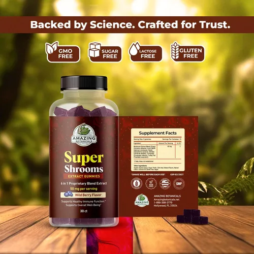 Vista 3 de Suplemento orgánico de hongos 6 en 1 Super Shrooms - Energía, memoria, enfoque y salud cerebral - Melena de león, Reishi, Chaga, Cordyceps y más