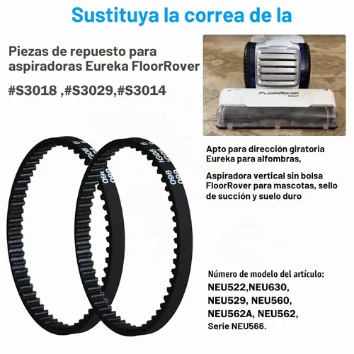 Vista 2 de Correas de vacío de repuesto para aspiradora vertical sin bolsa Eureka FloorRover, piezas de repuesto S3029 S3018 S3014, para modelos NEU522