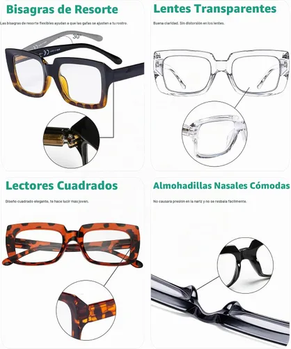 Vista 5 de Eyekepper - Juego de 4 gafas elegantes para mujer, anteojos cuadrados de gran tamaño para mujer