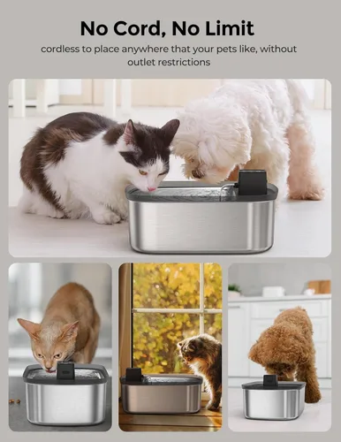 Vista 4 de Fuente de agua inalámbrica de 7.5 l/254 oz/2 galones para perros grandes, acero inoxidable, fuente de agua silenciosa para mascotas y gatos