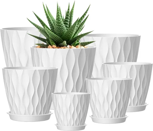 Vista 20 de Macetas SQKH de 4 pulgadas, juego de 6 macetas de interior, macetas con agujeros de drenaje y bandejas para orquídeas, violetas, suculentas, hierbas