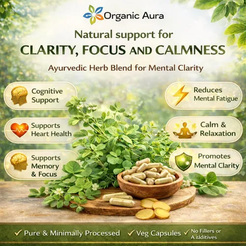 Vista 4 de Organic Aura Cápsulas Brahmi -120 unidades. Fortalece y aumenta naturalmente la inmunidad y la memoria. Superalimento verde entero. Sin OMG, sin