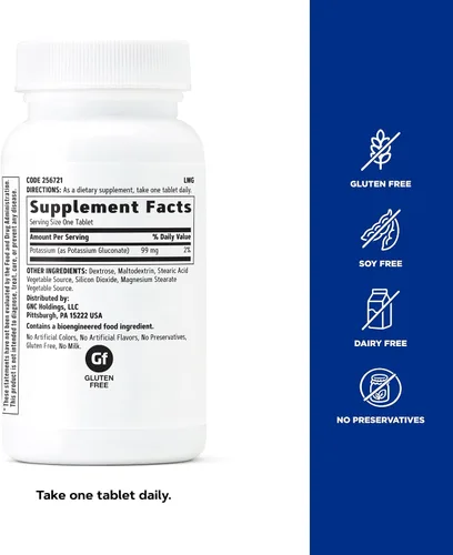 Vista 5 de GNC Gluconato de potasio 99 mg, 100 tabletas, apoya la función muscular Mineral esencial que ayuda a regular el equilibrio hídrico y apoya