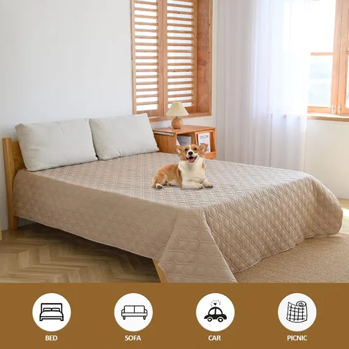 Vista 5 de Fundas impermeables para cama de perro para proteger el sofá, manta protectora de muebles para mascotas (82 x 120 pulgadas, chocolate + beige)