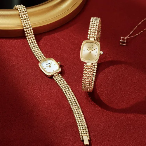 Vista 6 de FIYTA Reloj dorado pequeño para mujer, caja rectangular vintage, relojes de pulsera de acero inoxidable para mujer