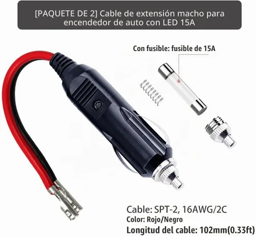 Vista 3 de Enchufe macho de repuesto para encendedor de cigarrillos, 12 V, con cables 2P