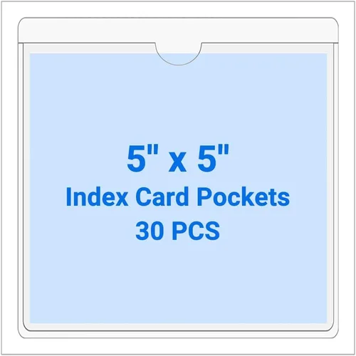 Vista 143 de 30 PCS Clear Self Adhesive Plastic Label Pockets, Top Loading Business & Library Index Card Holders, Peel and Stick Sleeves for Storage Bins, Totes