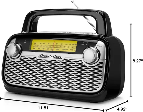 Vista 6 de Studebaker SB2006 Altavoz Bluetooth con radio portátil AM/FM Transmisión Bluetooth, batería recargable y alta potencia (negro)