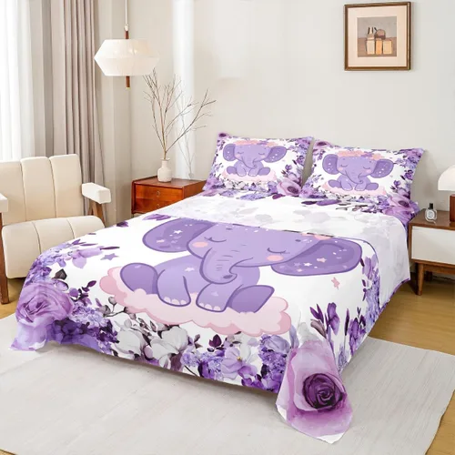 Vista 33 de Erosebridal Juego de sábanas de tamaño individual con diseño de gatos y gatos, con temática de animales, con flores coloridas, juego de sábanas