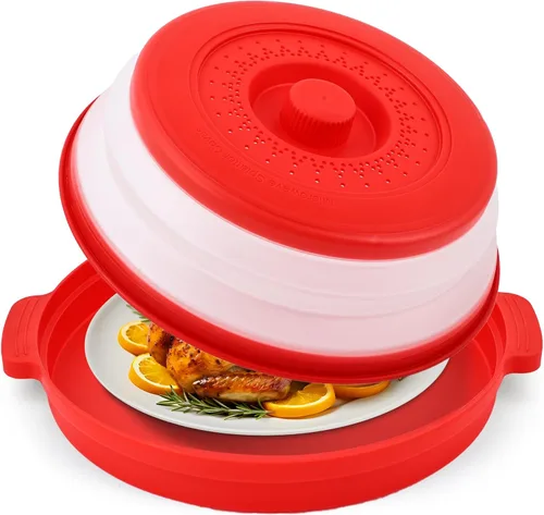 Vista 10 de Cubierta de salpicaduras para microondas para alimentos con placa base antiquemaduras, plástico grande y silicona ventilada para evitar quemaduras