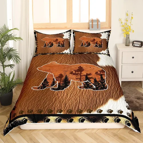 Vista 10 de Juego de funda de edredón de oso para niños, juego de ropa de cama de animales salvajes para niños, naturaleza, vida silvestre, oso, pájaro, juego