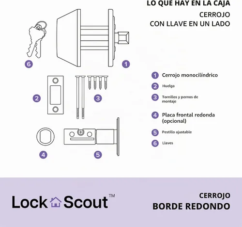 Vista 3 de Cerrojo de seguridad con borde redondo, llave de 1 lado, acabado negro mate