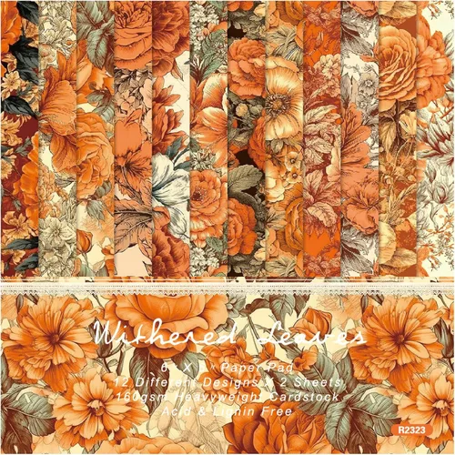 Vista 9 de Papel de cartulina floral, bloc de papel para álbum de recortes de 6 x 6 pulgadas, 24 hojas de papel de patrón de flores de una sola cara, papel
