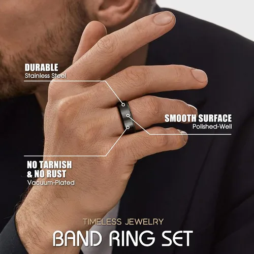 Vista 4 de Jstyle Anillos de acero inoxidable para hombres, anillo de boda, banda simple y genial, 0.315 in de ancho, 3
