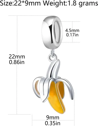 Vista 2 de Dije de plata de ley 925 con cuentas de fruta y plátano para pulsera Pandora, regalo para aniversario, cumpleaños, Navidad