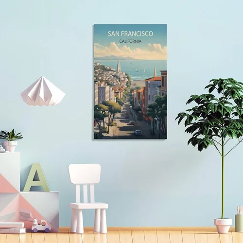 Vista 4 de Póster de viaje vintage de California San Francisco, 08 x 12 pulgadas (7.9 x 11.8 in), pintura en lienzo, arte de pared, póster para sala de estar