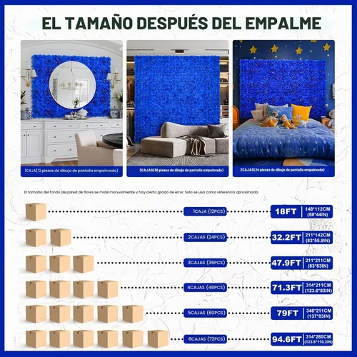 Vista 5 de Telón de fondo de pared de flores, 12 piezas de 16.5 x 16.5 pulgadas, panel de pared floral de rosa de seda artificial, decoración de pared ideal