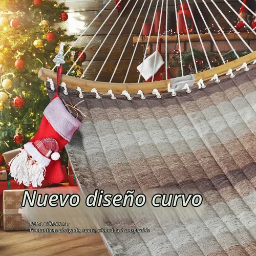 Vista 3 de Hamaca doble, hamaca de tela acolchada de 11 pies para 2 personas para exteriores con almohada, barra separadora curvada plegable, cadenas, bolsa