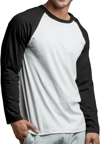 Vista 33 de Camiseta de béisbol raglán para hombre, de algodón, dos tonos, casual, atlética