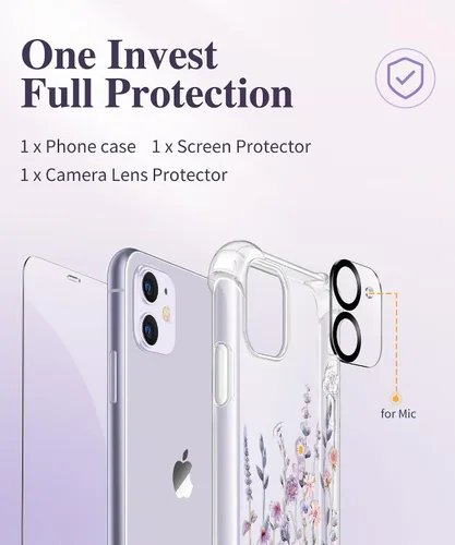 Vista 7 de GVIEWIN - Funda para iPhone 11 con protector de pantalla + protector de lente de cámara, cubierta protectora transparente suave de poliuretano