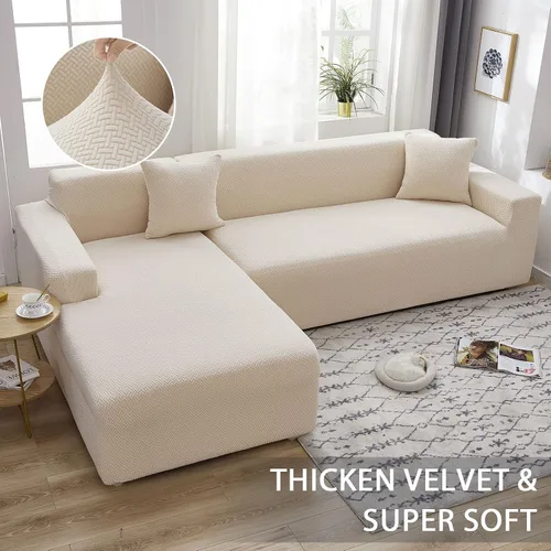 Vista 2 de OKYUK Funda para sofá modular en forma de L, 2 fundas de sofá jacquard de alta elasticidad de 3 + 3 asientos + 2 fundas de almohada, protector