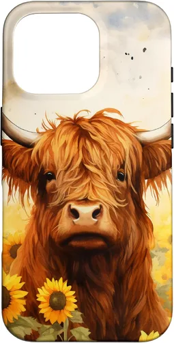 Vista 20 de Highland Cow Animal Lover Watercolor Sunflower Case for iPhone 17