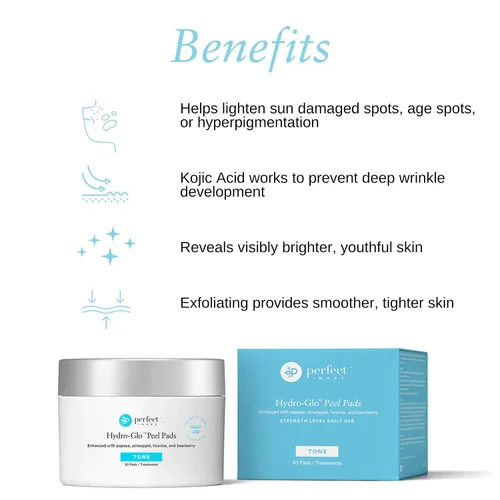 Vista 9 de Hydro-Glo - Almohadillas mejoradas con extractos kójico, mandélico, glutatión, regaliz, papaya, piña, gaya, gayuba (10% de fuerza de pelado)