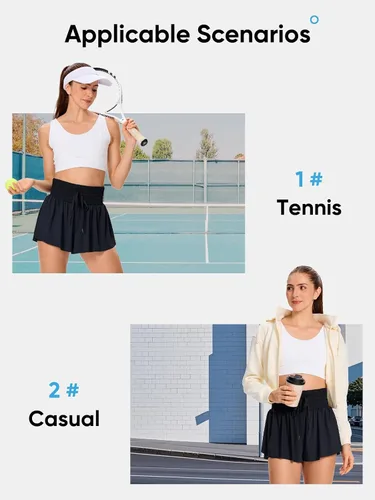 Vista 6 de Blaosn Pantalones cortos deportivos fluidos para mujer, entrenamiento, correr, gimnasio, yoga, falda pantalón de cintura alta, falda de sudor, ropa