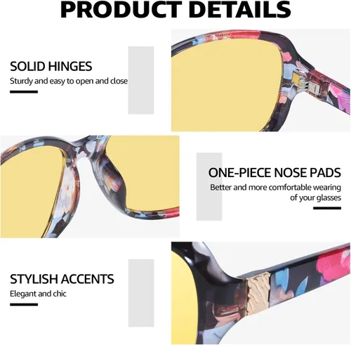 Vista 3 de LVIOE Gafas de visión nocturna para conducir, mujeres y hombres, lentes amarillos para conducción nocturna, lentes polarizados antirreflejos N8158