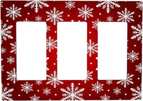 Vista 82 de Cubierta de interruptor de luz dúplex de 1 banda, cubierta decorativa de Navidad con copos de nieve rojos, placa frontal decorativa para cocina
